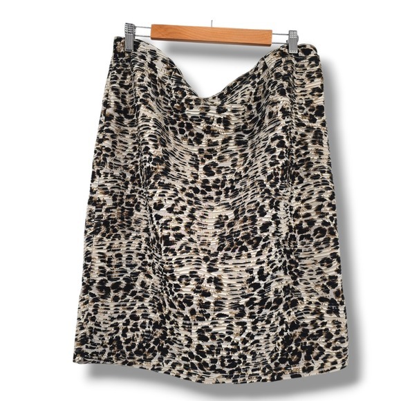 new directions Dresses & Skirts - New Directions Women's Black Ivory Leopard Print Mesh Pleated Midi Skirt XL